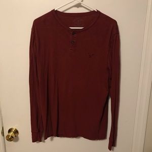 American Eagle Long Sleeve Henley Shirt - Burgundy